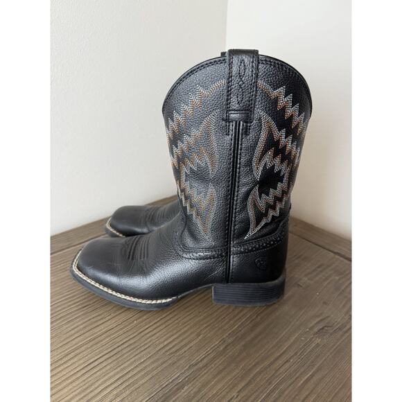 Ariat Kids Tycoon Western Black Boots Cowboy Black Aztec Stitching Kids Size 1 - Picture 4 of 10